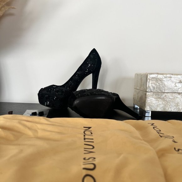 Louis Vuitton Black Monogram Peep Toe Pumps - Picture 4 of 7